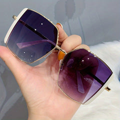 Oversized Gradient Lens Sunglasses Metal Frame UV400