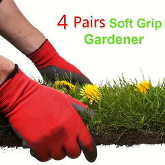4 Pairs Latex Rubber Hand Coated Safety Work Gloves for Men Women General Use