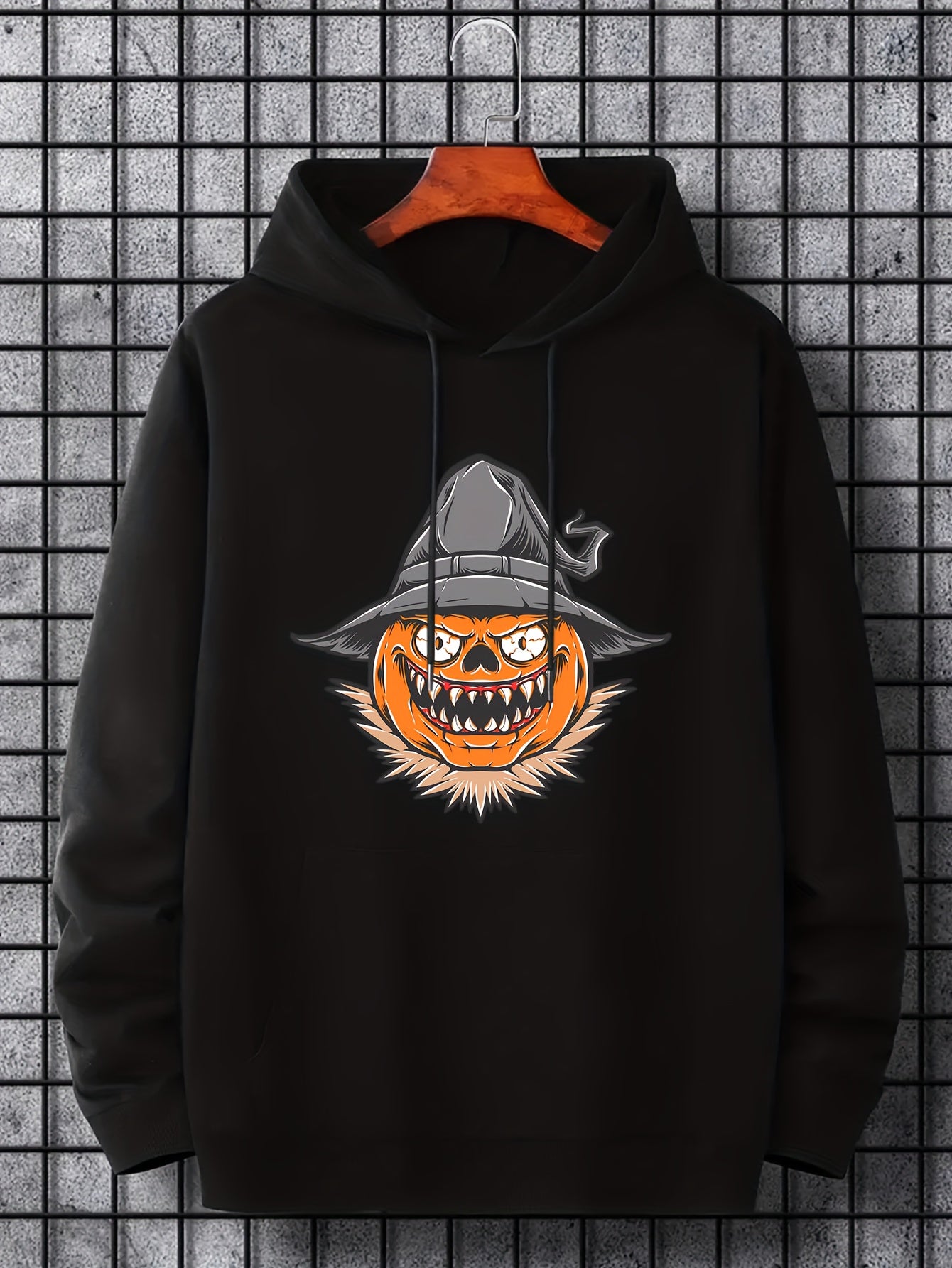 Men's Pumpkin Graphic Hoodie Halloween Style Drawstring Hooded Sweatshirt