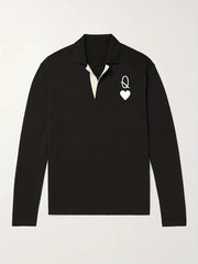 Heart Pattern Knit Polo Shirt Men's Stretch V Neck Sweater
