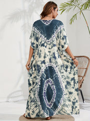 Tie Dye Batwing Sleeve V Neck Maxi Split Cover Up Dress