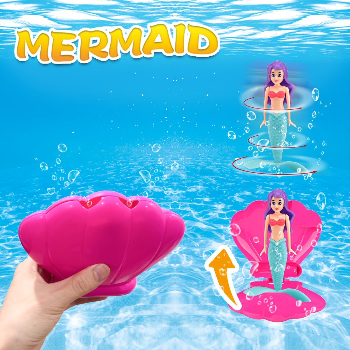 3pcs Mermaid Pool Toys Pack Spinning Mermaid with Shell Box Underwater Bath Toys