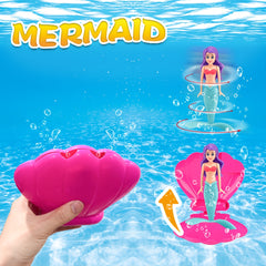3pcs Mermaid Pool Toys Pack Spinning Mermaid with Shell Box Underwater Bath Toys