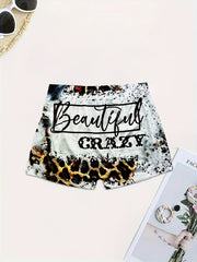 Letter Print Skinny Shorts for Women