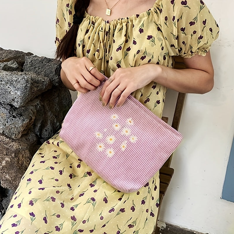 Flower Corduroy Cosmetic Bag Large Capacity