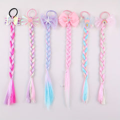 Rainbow Colored Braids Hair Extensions With Rubber Bands Bows