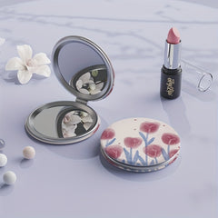 Tulip Pattern Round Folding Mirror with Magnifying Function