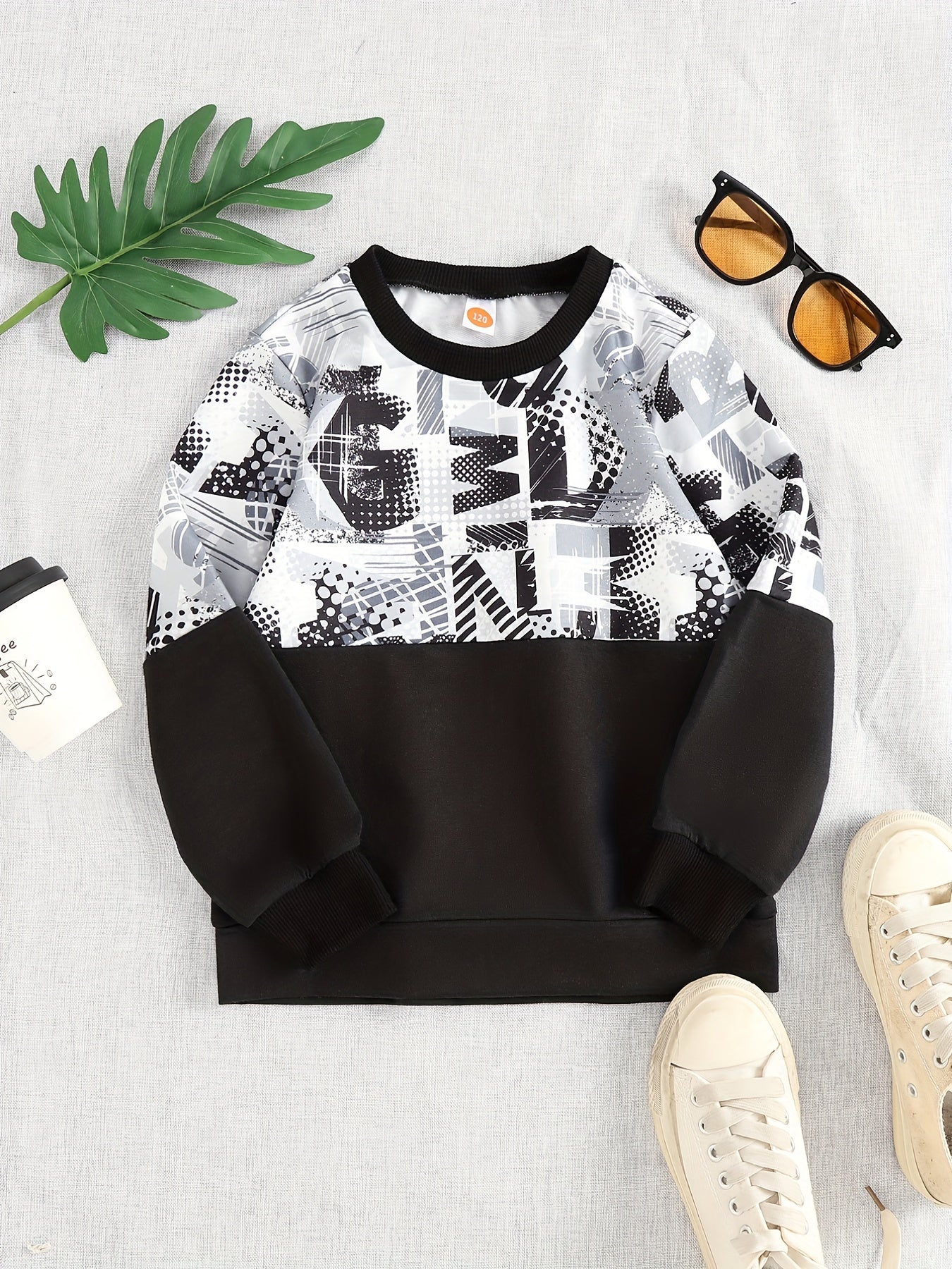 Boys Casual Block Print Pullover Sweatshirt - Long Sleeve Crew Neck