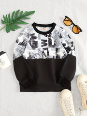 Boys Casual Block Print Pullover Sweatshirt - Long Sleeve Crew Neck