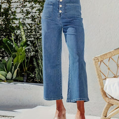 Cropped Jeans Button Fly Loose Fit Straight Leg Denim Pants