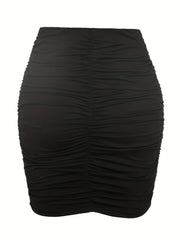 Solid Slim Ruched Mini Skirt Casual Every Skirt