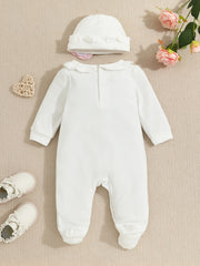 Baby Girls Cotton Footies Footed Jumpsuit Hat Ruffle Long Sleeve Romper
