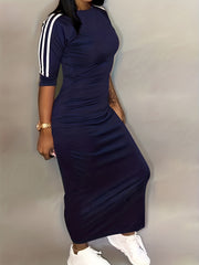 Stripe Print Half Sleeve Maxi Dress