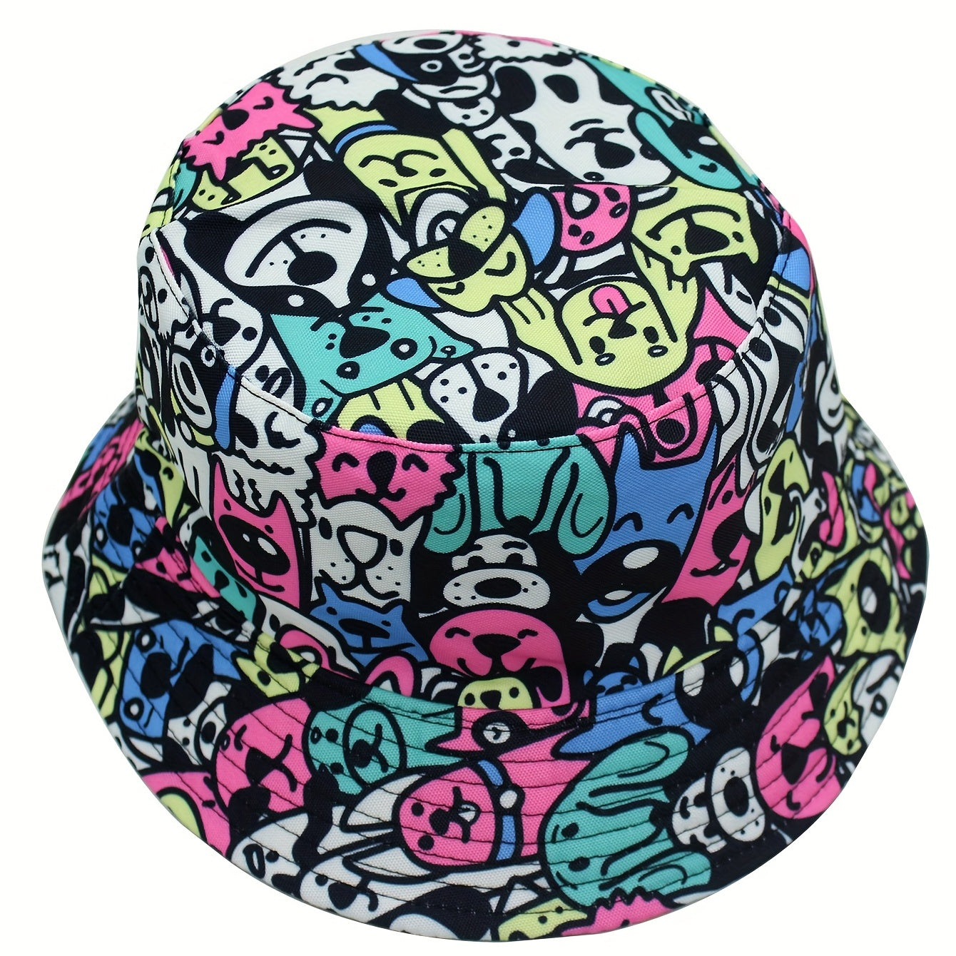 Cartoon Graffiti Print Bucket Hat Kitten Dog Pattern Sunshade Hat
