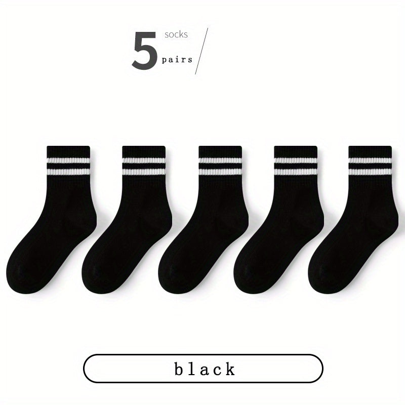 5 pairs Boys Casual Striped Sports Socks Breathable Mesh Crew Socks