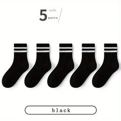 5 pairs Boys Casual Striped Sports Socks Breathable Mesh Crew Socks