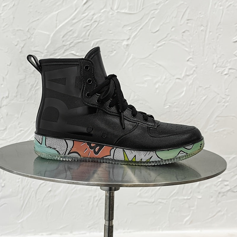 Women's Platform Waterproof Rain Boots Lace Up High Boots
