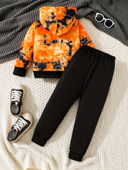 Boy's Tie Dye WILD BOY Print Hoodie & Sweatpants Set