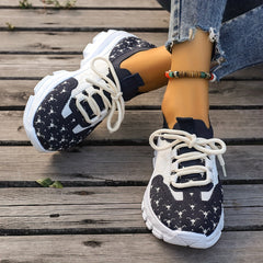 Women's Printing Flying Woven Running Shoes Chunky Sneakers