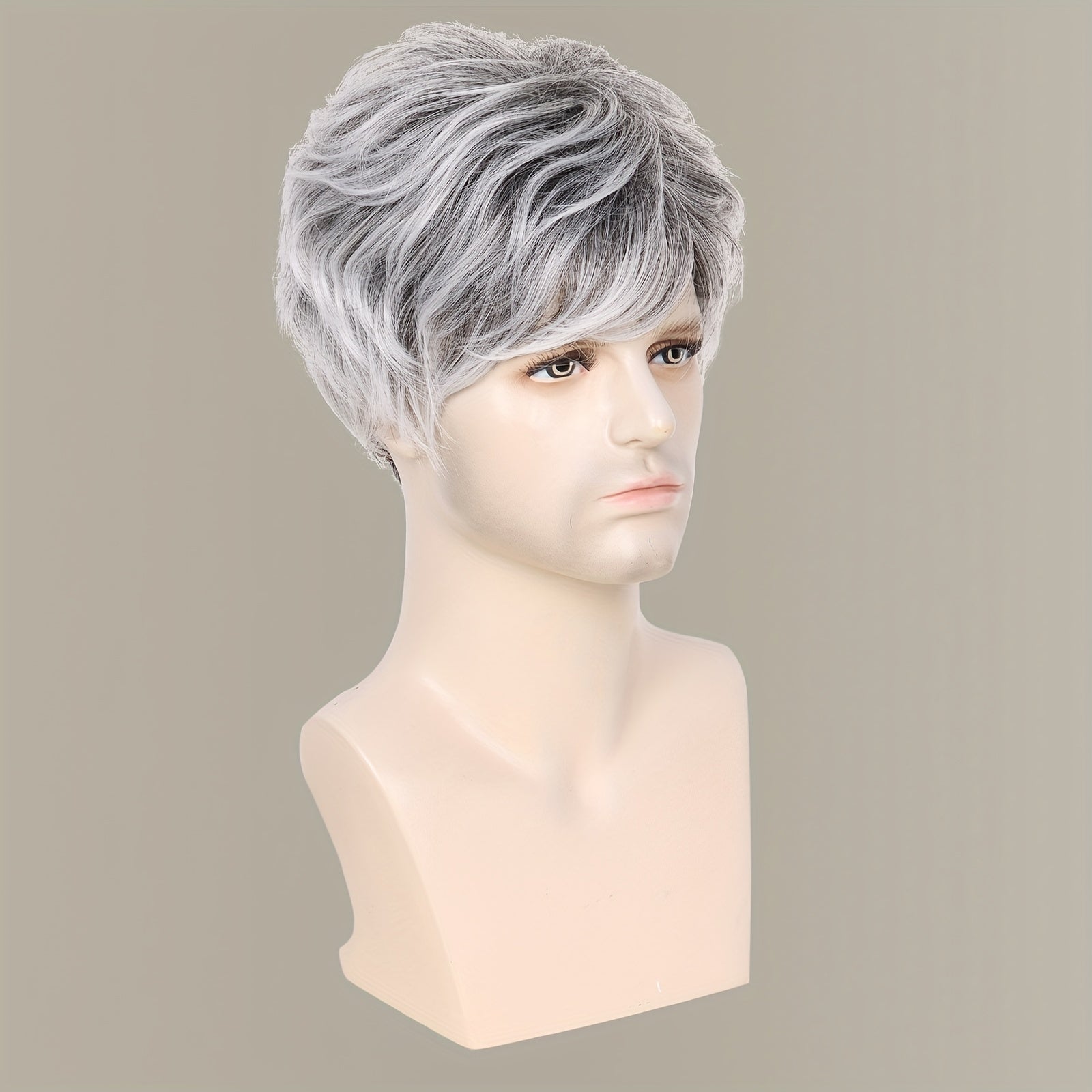 Silver Gray 8 Inch Synthetic Hair Wig With Bangs
