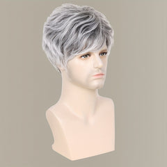 Silver Gray 8 Inch Synthetic Hair Wig With Bangs
