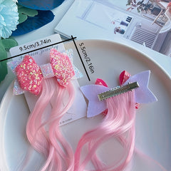 Girls' Curly Gradient Wig Hair Clip with Sequin Bow Decoration