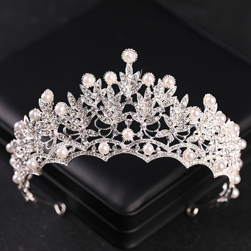 Oversize Pearl Rhinestones Leaves Bridal Tiara Wedding Classic Accessories