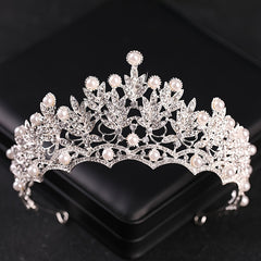 Oversize Pearl Rhinestones Leaves Bridal Tiara Wedding Classic Accessories