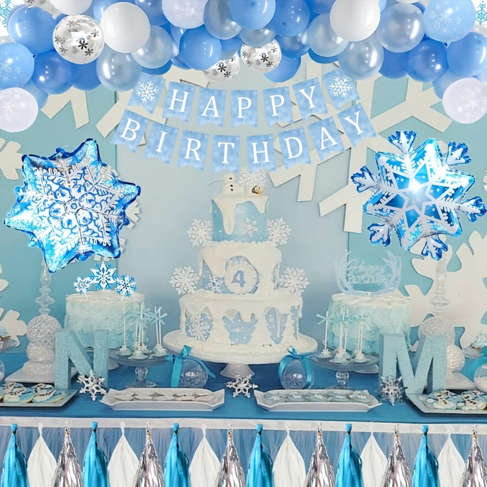 Snowflake Birthday Balloon Set with Banner & Tablecloth