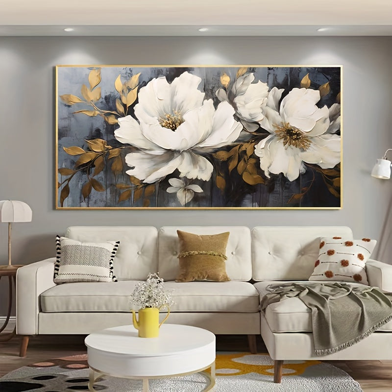 Golden Leaf Floral Canvas Wall Art