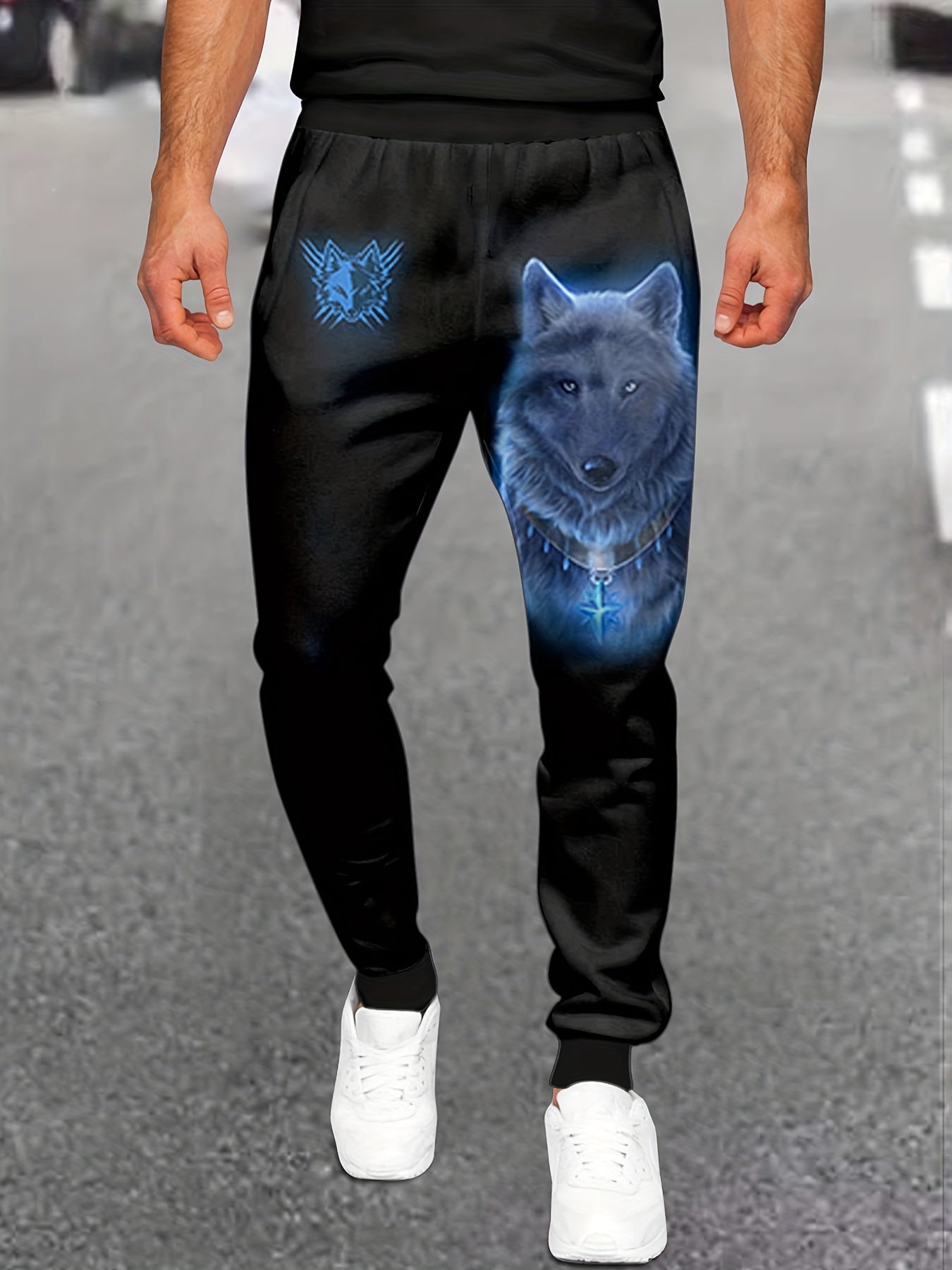 Men's Ice Wolf Graphic Sweatpants Casual Joggers For Outdoor
