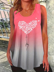 Butterfly Heart Print Gradient Tank Top