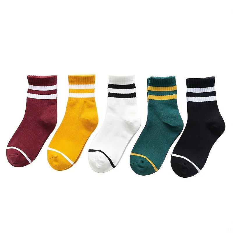 10 Pairs Girls Kids Striped Crew Socks Outdoor Sports Students Socks