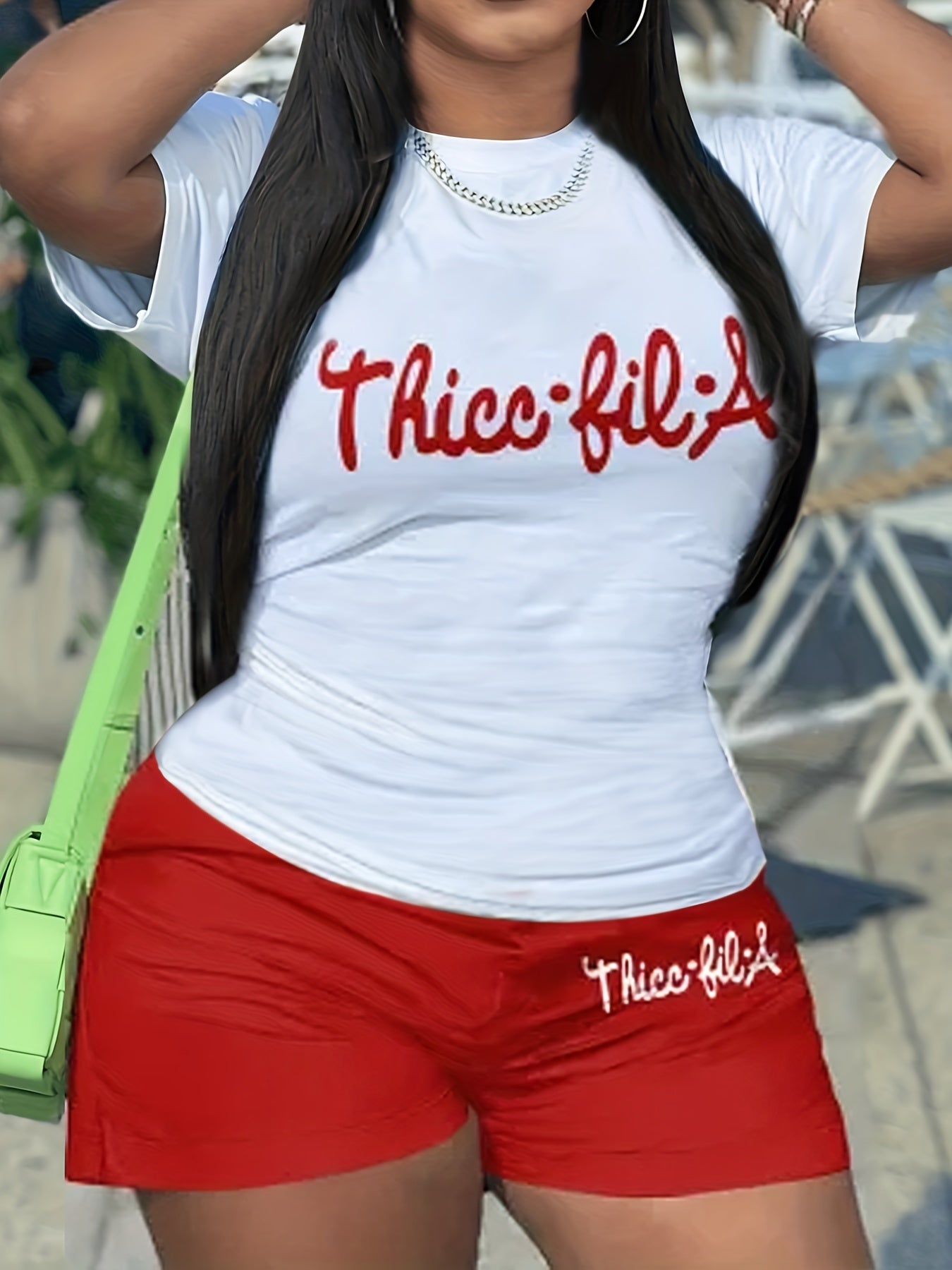 Women's Plus Letter Print Top & Shorts 2 Piece Set