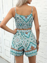 Ethnic Print Two-piece Set Crop Cami Top & Loose Shorts