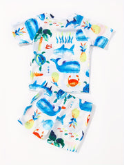 Boys Cartoon Whale Crab Sea Turtle Print Swimwear Set