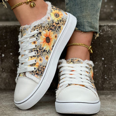 Women's Sunflower Print Canvas Shoes Casual Lace Up Outdoor Shoes