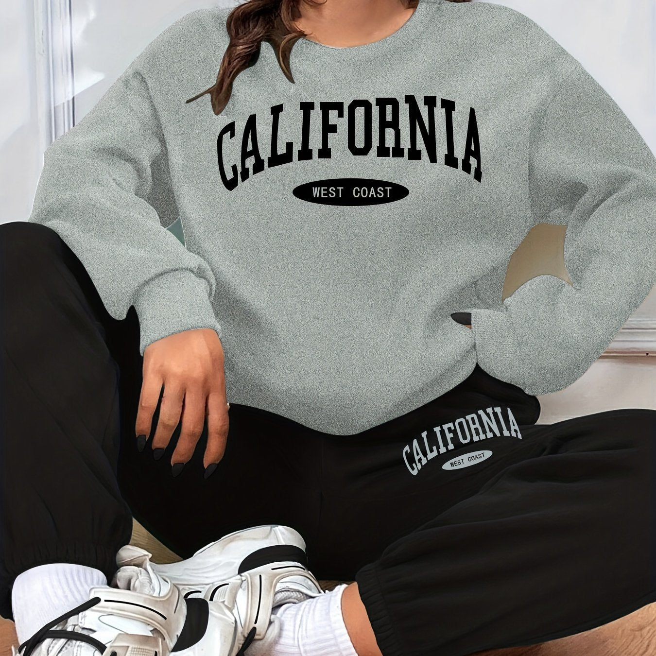 California Print Casual Two Piece Set Long Sleeve Sweatshirt & Sweatpants