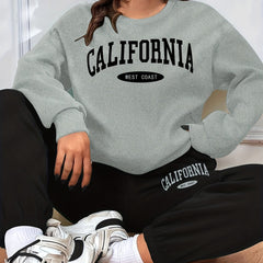 California Print Casual Two Piece Set Long Sleeve Sweatshirt & Sweatpants