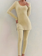Ribbed Long Sleeve Top & Leggings Set