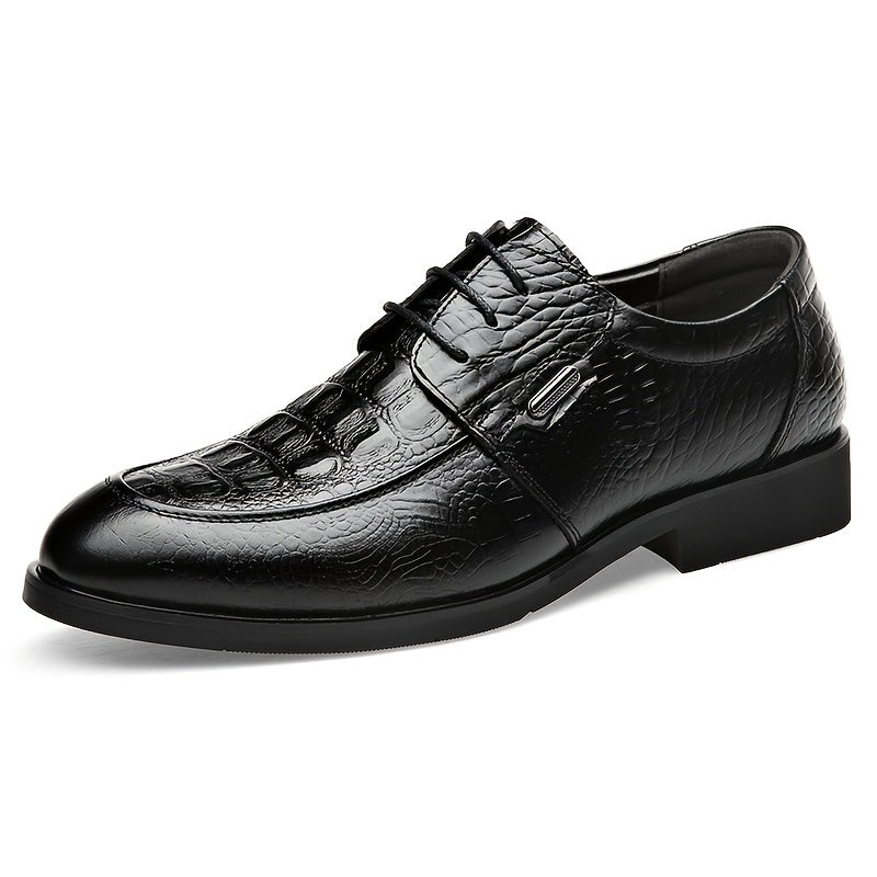 Crocodile Embossed Pointed Derby Shoes for Wedding Business