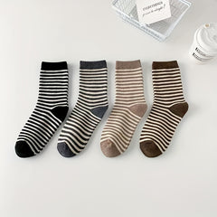 4 Pairs Striped Crew Socks Women's Stockings