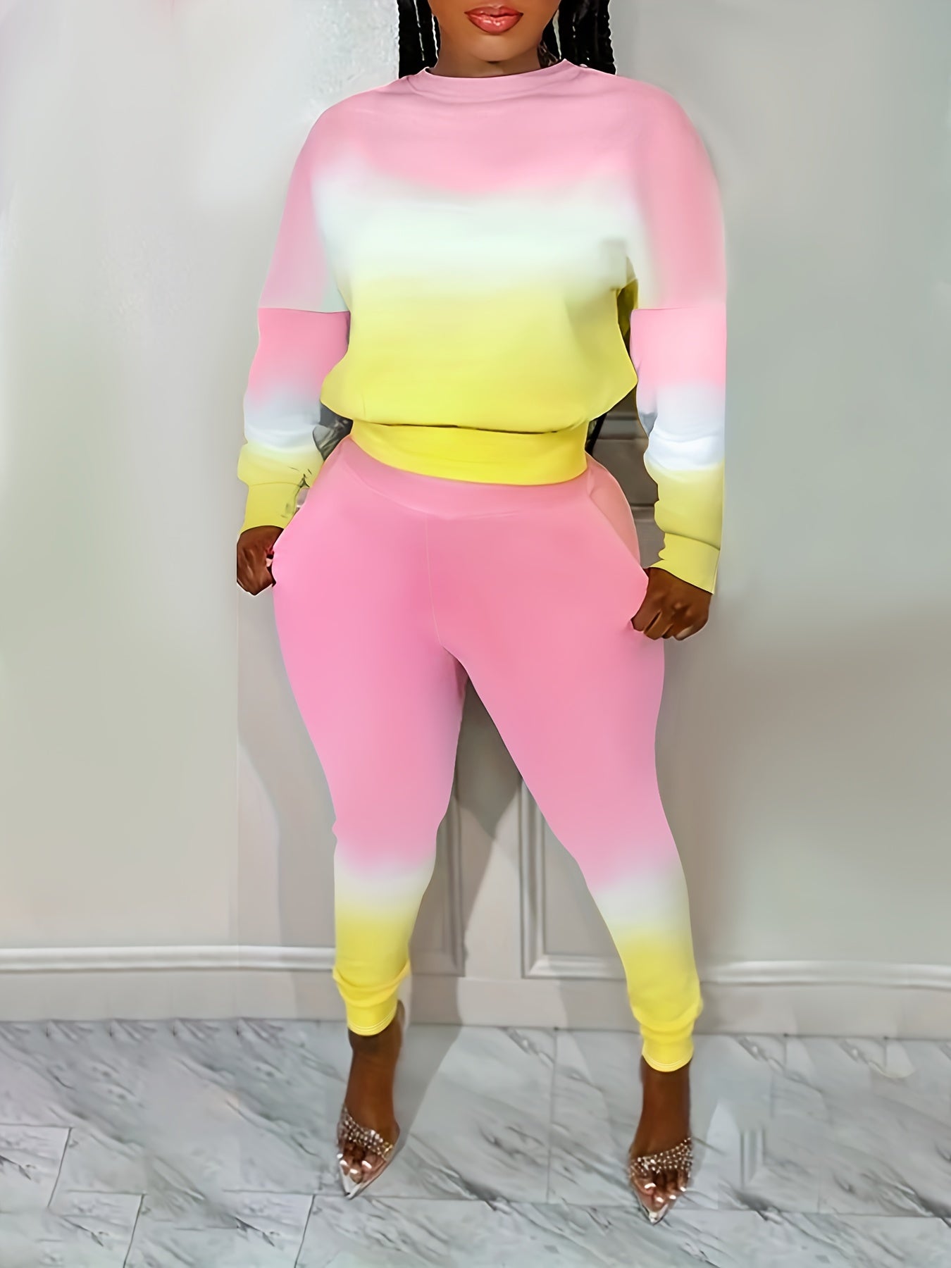 Ombre Print Pullover Top & Joggers Set