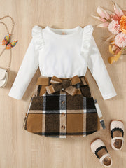 Baby Girls Knitted Ruffle Top & Plaid Skirt Set