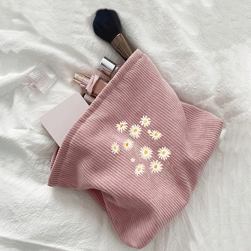 Flower Corduroy Cosmetic Bag Large Capacity