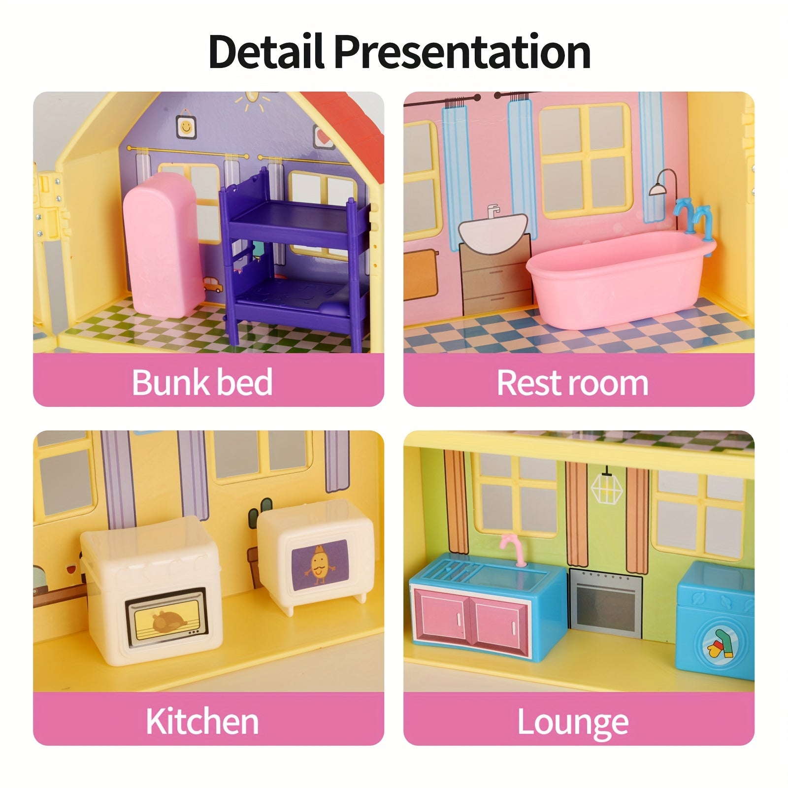 Kids' Home Kitchen Playset Sofa Bunk Bed Mix Plastic Dollhouse Girls' Room