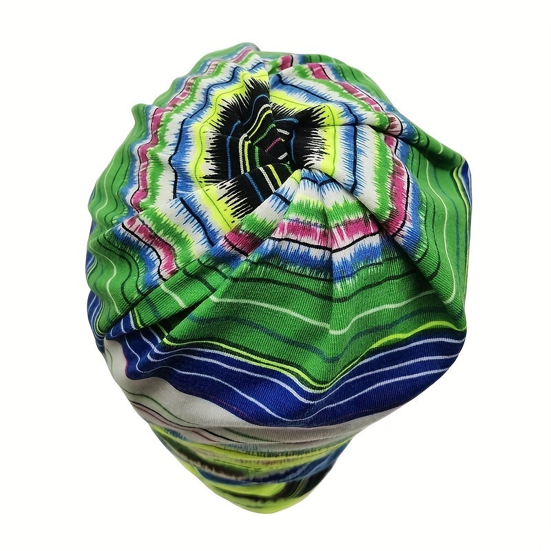 Stripe Print Green Beanie Lightweight Skull Hat