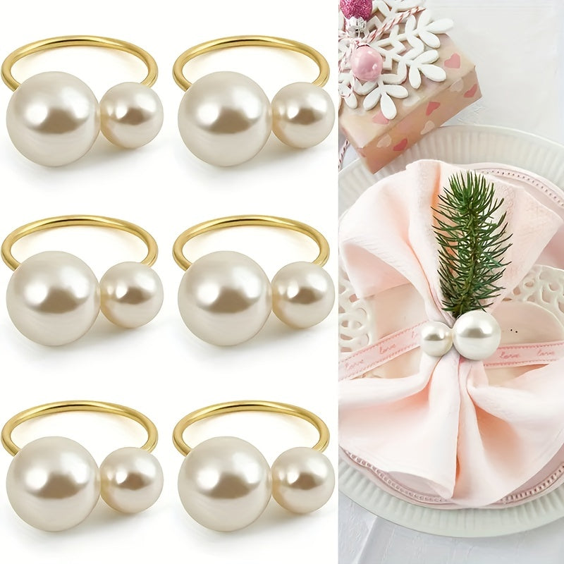 12pcs Pearl Metal Napkin Rings Hollow Christmas Decoration
