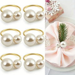 12pcs Pearl Metal Napkin Rings Hollow Christmas Decoration