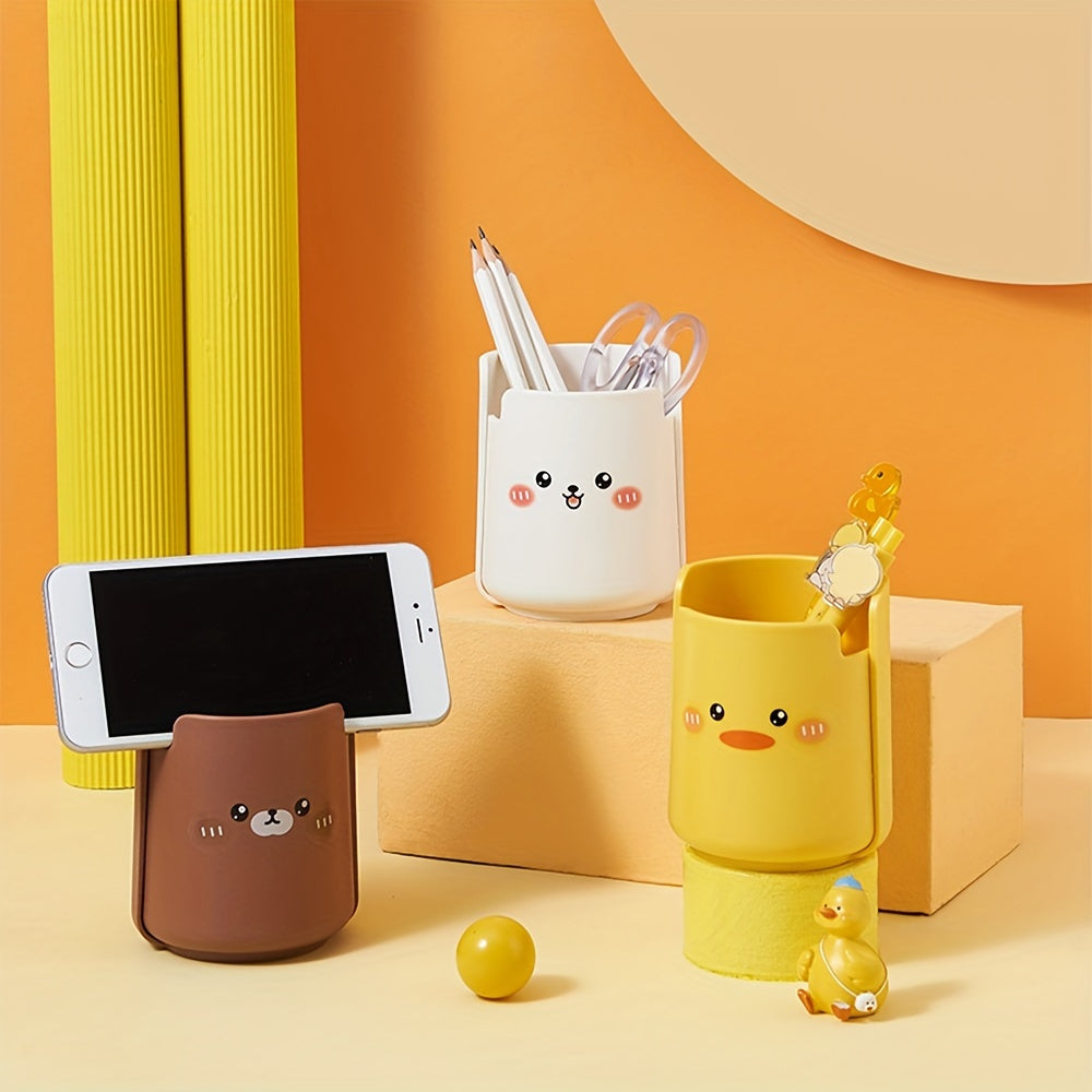Animal Pattern Pen Holder Desktop Storage Bin Makeup Brush Pencils Container